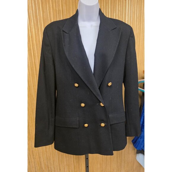 Vintage Wool Evan Picone Size 8 Double-Breasted Black Blazer Gold Buttons Old Mo - Picture 1 of 8